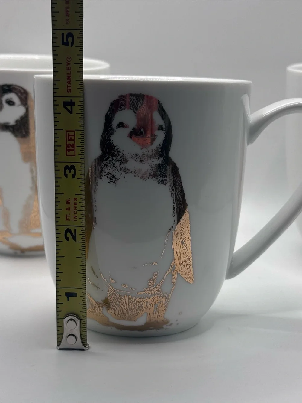 PIER 1 Gold Foiled Emperor Penguin Porcelain Mugs/Cups, Set of 3